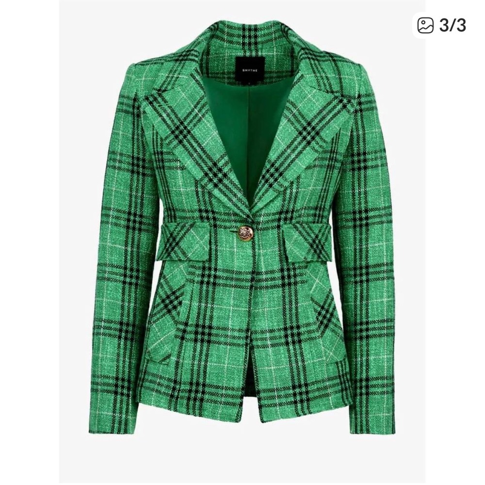 NEW SMYTHE cut-away blazer kelly plaid blazer in green